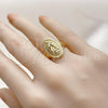 Oro Laminado Elegant Ring, Gold Filled Style Guadalupe Design, Diamond Cutting Finish, Golden Finish, 01.310.0038