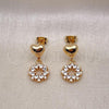 Oro Laminado Dangle Earring, Gold Filled Style Heart Design, with White Cubic Zirconia, Polished, Golden Finish, 02.156.0689