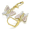 Oro Laminado Dangle Earring, Gold Filled Style Butterfly Design, Polished, Tricolor, 02.351.0082