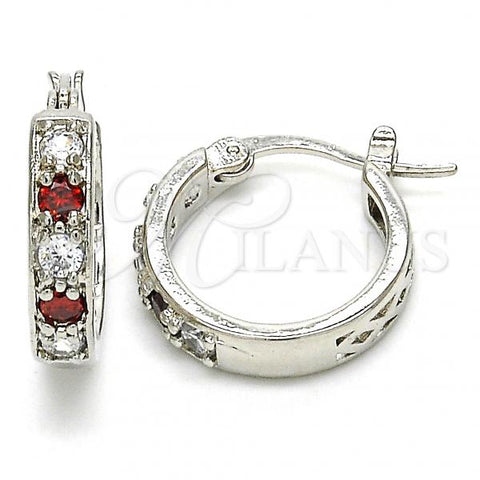 Rhodium Plated Small Hoop, with Garnet and White Cubic Zirconia, Polished, Rhodium Finish, 02.210.0279.6.20