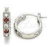Rhodium Plated Small Hoop, with Garnet and White Cubic Zirconia, Polished, Rhodium Finish, 02.210.0279.6.20