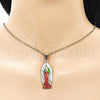 Oro Laminado Religious Pendant, Gold Filled Style Guadalupe Design, Diamond Cutting Finish, Tricolor, 05.196.0013
