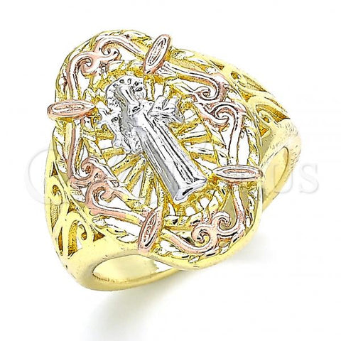 Oro Laminado Elegant Ring, Gold Filled Style San Benito Design, Polished, Tricolor, 01.253.0030.08 (Size 8)