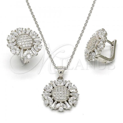Sterling Silver Earring and Pendant Adult Set, with White Cubic Zirconia and White Micro Pave, Polished, Rhodium Finish, 10.175.0036