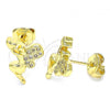 Oro Laminado Stud Earring, Gold Filled Style Angel and Heart Design, with White Micro Pave, Polished, Golden Finish, 02.156.0462