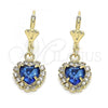 Oro Laminado Dangle Earring, Gold Filled Style Heart Design, with Sapphire Blue and White Crystal, Polished, Golden Finish, 02.122.0114.3