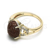 Oro Laminado Multi Stone Ring, Gold Filled Style with Brown and White Micro Pave, Polished, Golden Finish, 01.284.0063.09