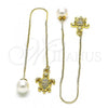 Oro Laminado Threader Earring, Gold Filled Style Turtle Design, with White Micro Pave, Polished, Golden Finish, 02.210.0811
