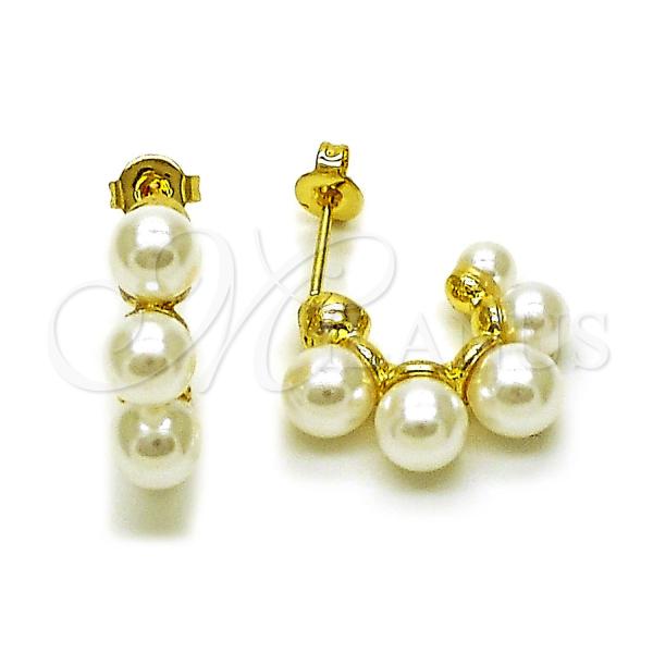 Oro Laminado Small Hoop, Gold Filled Style Ball Design, with Ivory Pearl, Polished, Golden Finish, 02.341.0244.10