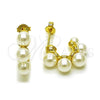 Oro Laminado Small Hoop, Gold Filled Style Ball Design, with Ivory Pearl, Polished, Golden Finish, 02.341.0244.10