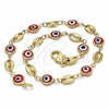 Oro Laminado Fancy Anklet, Gold Filled Style Evil Eye Design, Red Resin Finish, Golden Finish, 03.326.0012.1.10