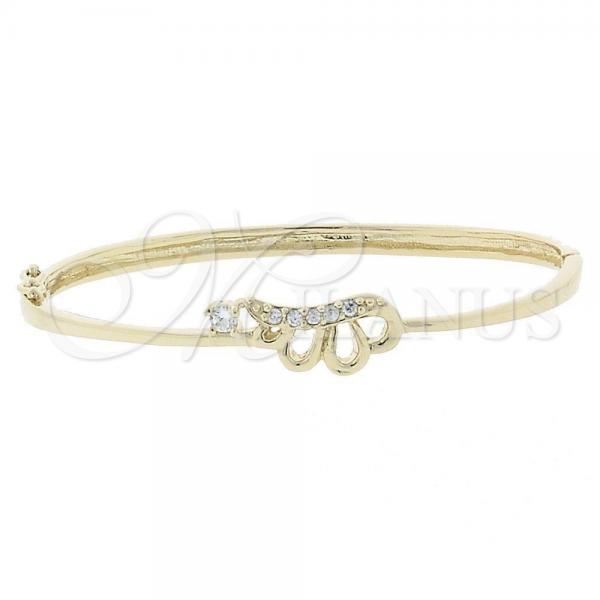 Oro Laminado Individual Bangle, Gold Filled Style Butterfly Design, with White Cubic Zirconia, Polished, Golden Finish, 07.156.0011 (08 MM Thickness, Size 4)
