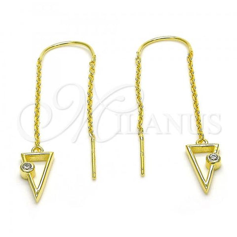 Sterling Silver Threader Earring, with White Cubic Zirconia, Polished, Golden Finish, 02.186.0171