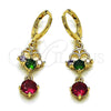 Oro Laminado Long Earring, Gold Filled Style with Multicolor Cubic Zirconia, Polished, Golden Finish, 02.196.0247