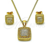 Oro Laminado Earring and Pendant Adult Set, Gold Filled Style with White Micro Pave, Polished, Golden Finish, 10.342.0128