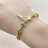 Oro Laminado Adjustable Bolo Bracelet, Gold Filled Style San Judas and Cross Design, Polished, Golden Finish, 03.341.0237.11