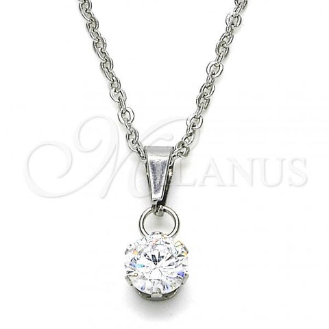 Stainless Steel Pendant Necklace, with White Cubic Zirconia, Polished, Steel Finish, 04.63.1391.18