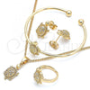 Oro Laminado Earring and Pendant Children Set, Gold Filled Style Turtle Design, with White Micro Pave, Polished, Golden Finish, 06.210.0025
