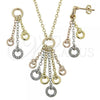 Oro Laminado Necklace and Earring, Gold Filled Style with Crystal, Polished, Tricolor, 06.91.0026
