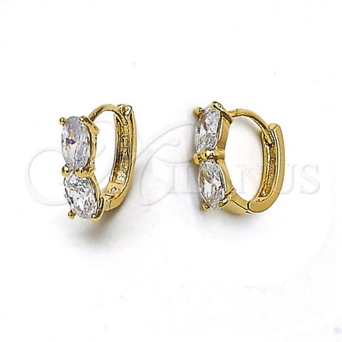 Oro Laminado Huggie Hoop, Gold Filled Style with White Cubic Zirconia, Polished, Golden Finish, 5.131.032