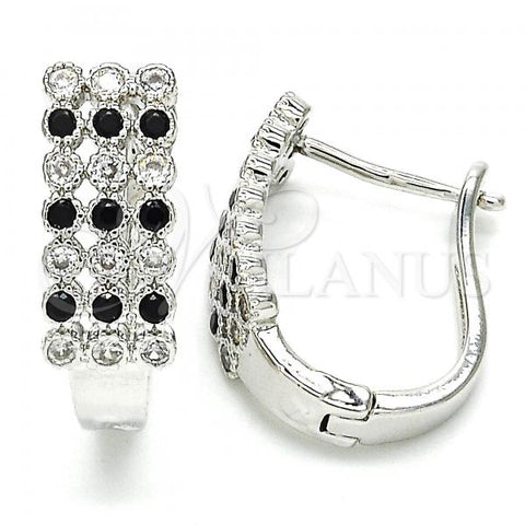 Rhodium Plated Huggie Hoop, with Black and White Cubic Zirconia, Polished, Rhodium Finish, 02.266.0005.3.15