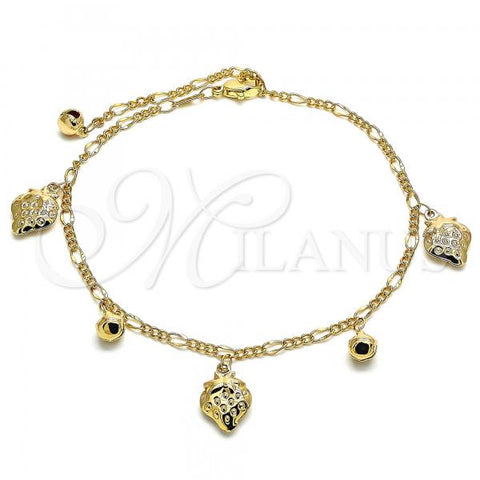 Oro Laminado Charm Anklet , Gold Filled Style Strawberry and Rattle Charm Design, Polished, Golden Finish, 03.318.0024.12