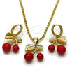 Oro Laminado Earring and Pendant Adult Set, Gold Filled Style Cherry Design, with Garnet Pearl, Polished, Golden Finish, 10.282.0007