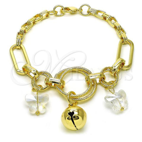 Oro Laminado Charm Bracelet, Gold Filled Style Chunky Design, with Aurore Boreale Crystal, Polished, Golden Finish, 03.331.0307.09