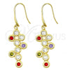 Oro Laminado Dangle Earring, Gold Filled Style Grape Design, with Multicolor Cubic Zirconia, Polished, Golden Finish, 02.59.0115