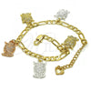 Oro Laminado Charm Bracelet, Gold Filled Style Owl Design, Polished, Tricolor, 03.351.0028.07