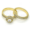 Oro Laminado Wedding Ring, Gold Filled Style Duo Design, with White Cubic Zirconia, Polished, Golden Finish, 01.99.0076.09 (Size 9)