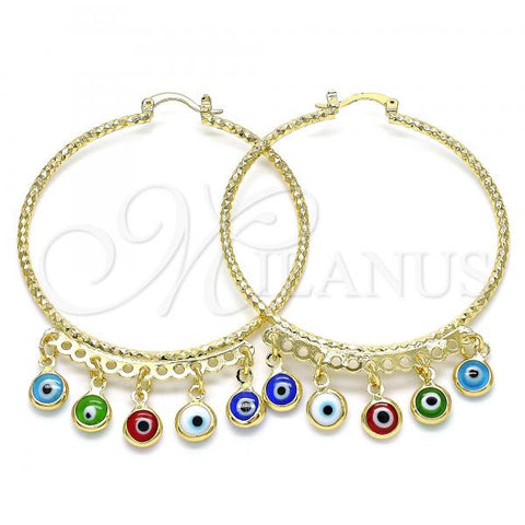 Oro Laminado Large Hoop, Gold Filled Style Evil Eye Design, Multicolor Resin Finish, Golden Finish, 02.380.0072.2.50