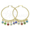 Oro Laminado Large Hoop, Gold Filled Style Evil Eye Design, Multicolor Resin Finish, Golden Finish, 02.380.0072.2.50