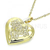 Oro Laminado Locket Pendant, Gold Filled Style Heart and Flower Design, Polished, Golden Finish, 05.117.0016