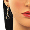 Oro Laminado Long Earring, Gold Filled Style Teardrop Design, with White Cubic Zirconia, Polished, Golden Finish, 02.213.0328