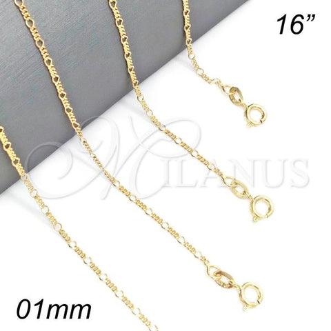 Oro Laminado Basic Necklace, Gold Filled Style Figaro Design, Polished, Golden Finish, 04.58.0002.16