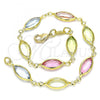 Oro Laminado Fancy Anklet, Gold Filled Style with Multicolor Cubic Zirconia, Polished, Golden Finish, 03.386.0004.10