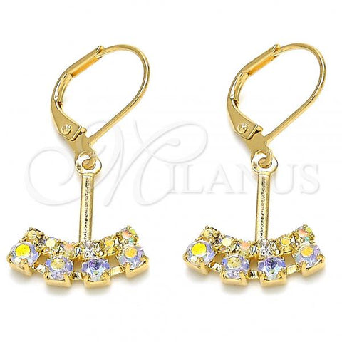 Oro Laminado Dangle Earring, Gold Filled Style with White Cubic Zirconia, Polished, Golden Finish, 02.09.0172