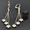 Oro Laminado Long Earring, Gold Filled Style Leaf Design, Diamond Cutting Finish, Tricolor, 5.076.013