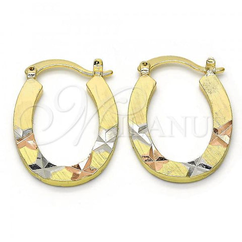 Oro Laminado Small Hoop, Gold Filled Style Diamond Cutting Finish, Tricolor, 02.102.0045.20