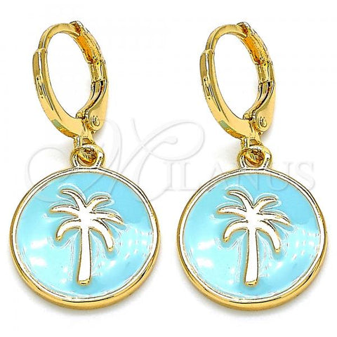 Oro Laminado Dangle Earring, Gold Filled Style Tree Design, Turquoise Enamel Finish, Golden Finish, 02.377.0027