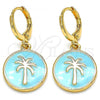 Oro Laminado Dangle Earring, Gold Filled Style Tree Design, Turquoise Enamel Finish, Golden Finish, 02.377.0027