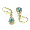 Oro Laminado Leverback Earring, Gold Filled Style Teardrop Design, with Blue Topaz and White Crystal, Polished, Golden Finish, 02.122.0116.8