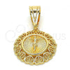 Oro Laminado Religious Pendant, Gold Filled Style Jesus and Heart Design, Polished, Golden Finish, 05.120.0077