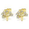 Oro Laminado Stud Earring, Gold Filled Style Tree Design, with White Cubic Zirconia, Polished, Golden Finish, 02.210.0445
