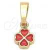 Oro Laminado Fancy Pendant, Gold Filled Style Flower Design, Dark Pink Enamel Finish, Golden Finish, 05.163.0068.2