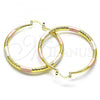Oro Laminado Large Hoop, Gold Filled Style Hollow Design, Diamond Cutting Finish, Tricolor, 02.213.0439.1.50