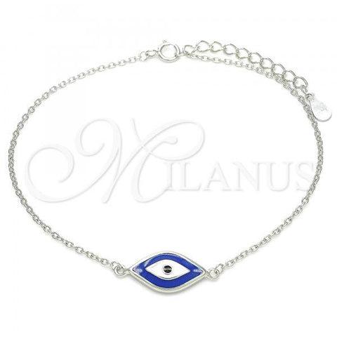 Sterling Silver Fancy Bracelet, Evil Eye Design, Blue Enamel Finish, Rhodium Finish, 03.336.0073.07