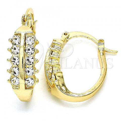 Oro Laminado Small Hoop, Gold Filled Style with White Crystal, Polished, Golden Finish, 02.100.0092.15