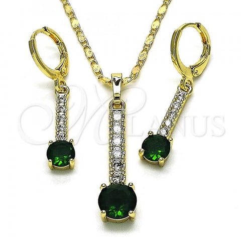 Oro Laminado Earring and Pendant Adult Set, Gold Filled Style with Green and White Cubic Zirconia, Polished, Golden Finish, 10.196.0078